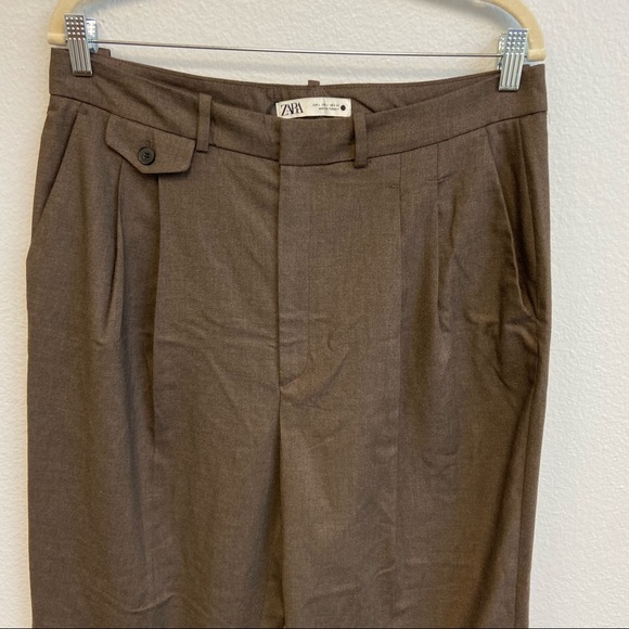 Zara Pleated Dress Trouser Pants Brown Size Large - Picture 5 of 15